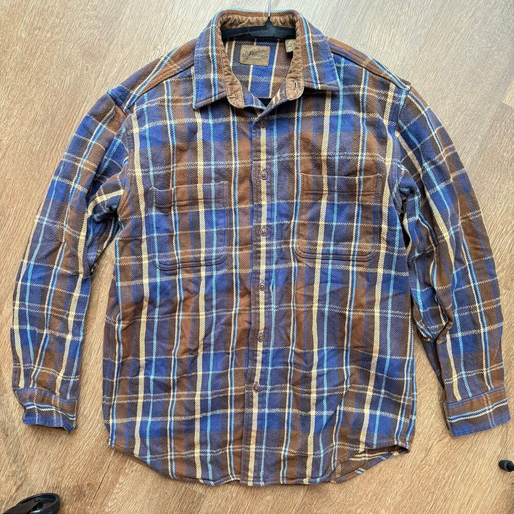 St Johns Bay Flannel Shirt Plaid Corduroy Collar 90s Vintage Mens Medium‎ Tall